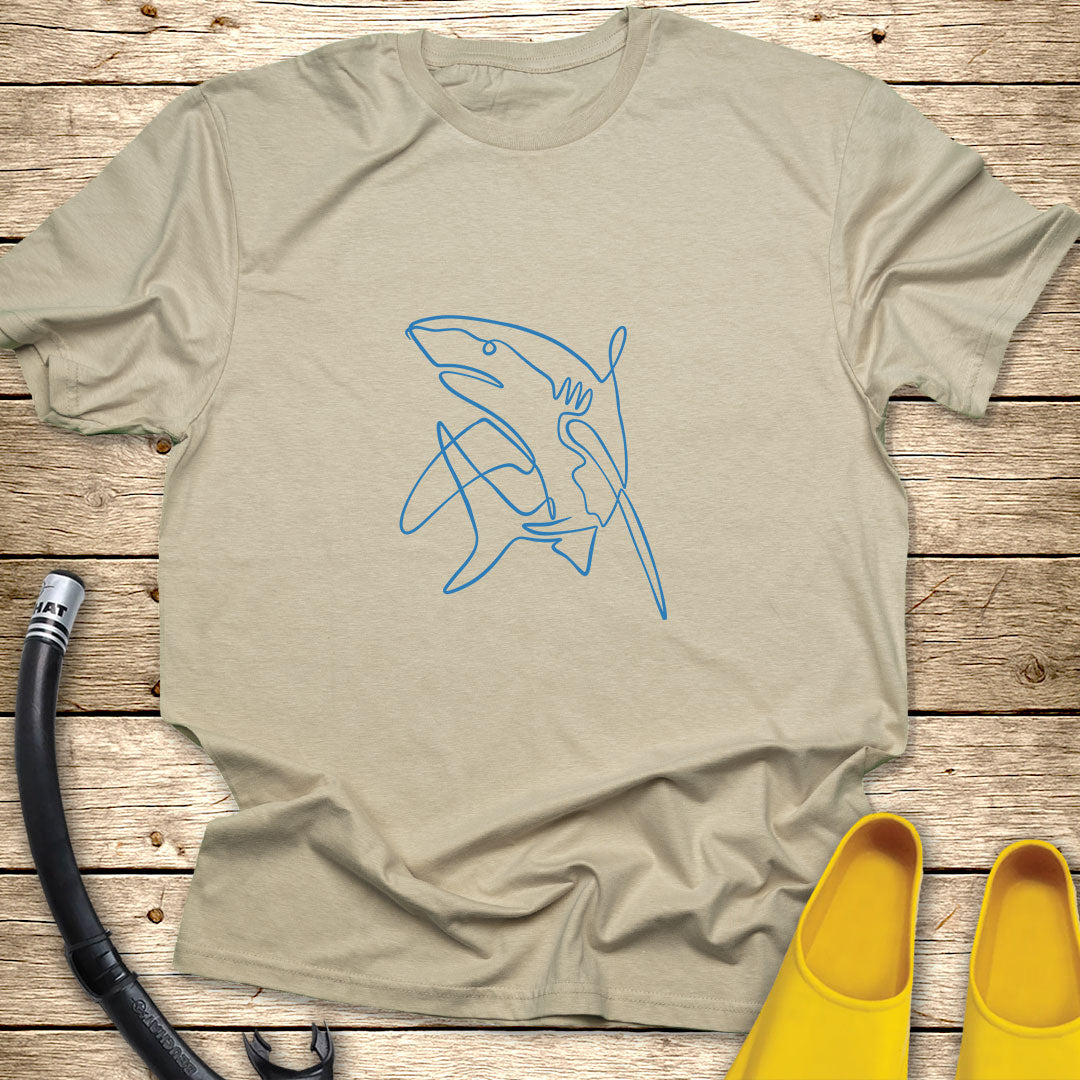 White Tip Shark Line Art T-Shirt