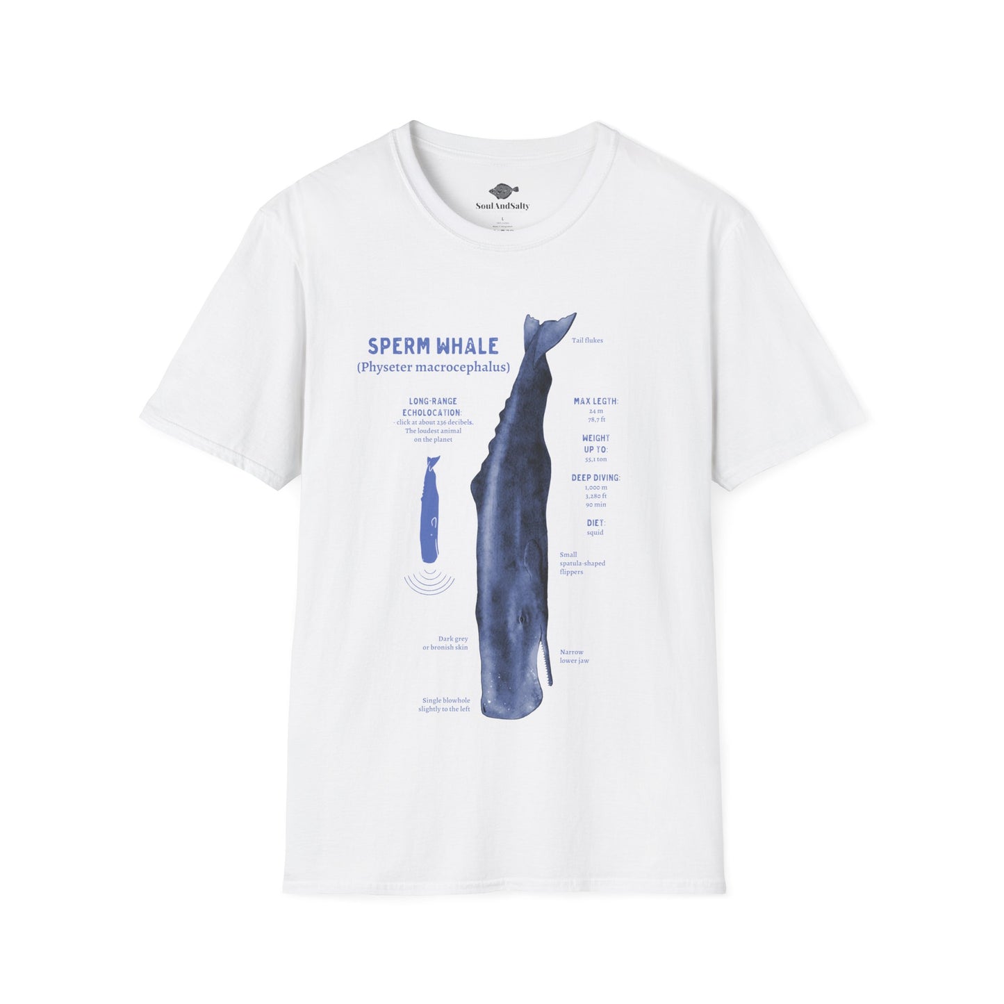 Blue Spearm Whale Diagram Tee