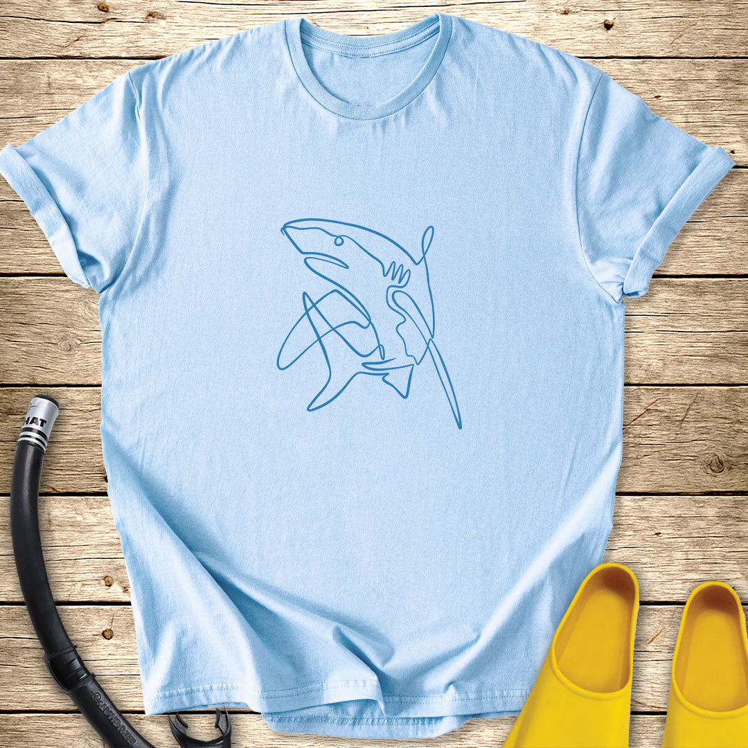 White Tip Shark Line Art T-Shirt