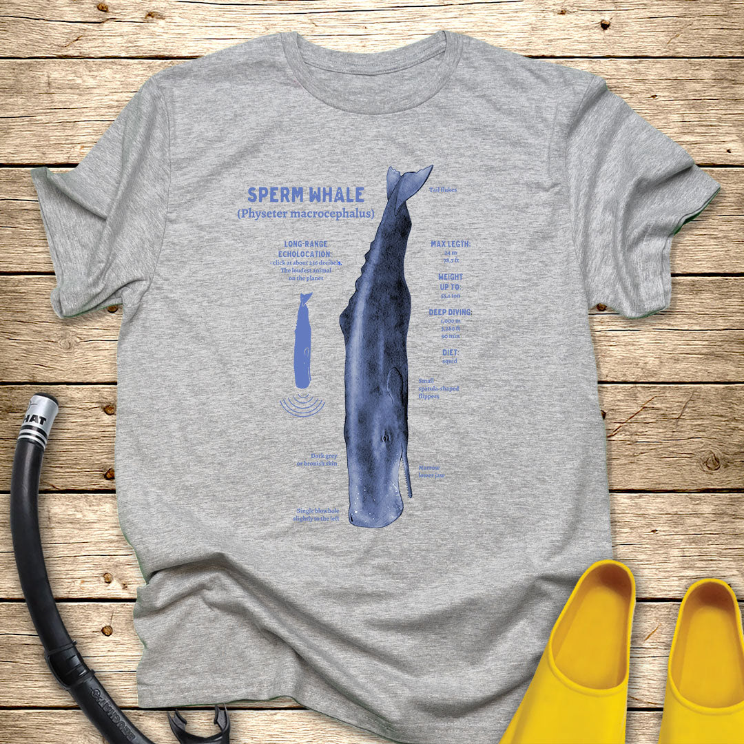 Blue Spearm Whale Diagram Tee