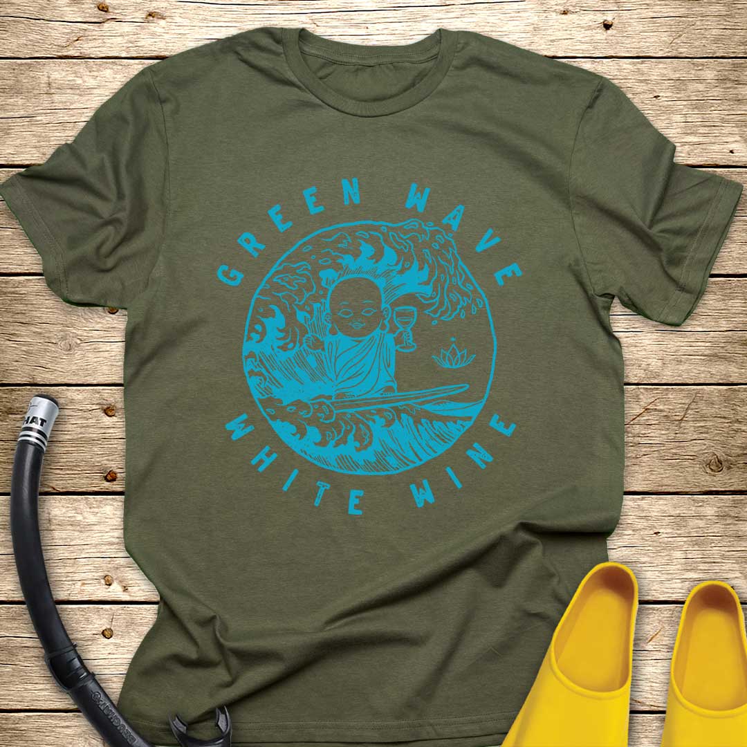 Green Wave Wine Buddha T-Shirt
