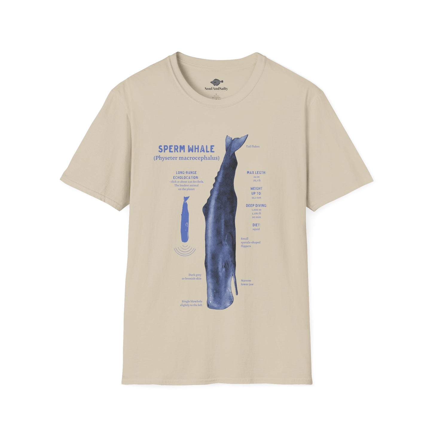 Blue Spearm Whale Diagram Tee