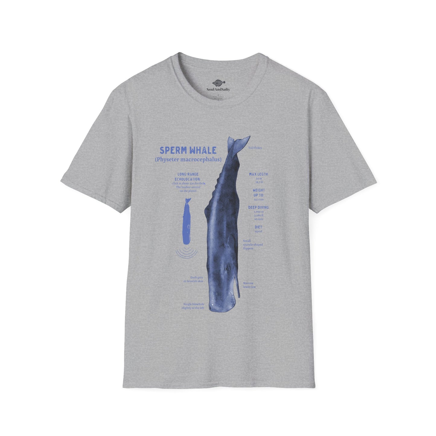 Blue Spearm Whale Diagram Tee